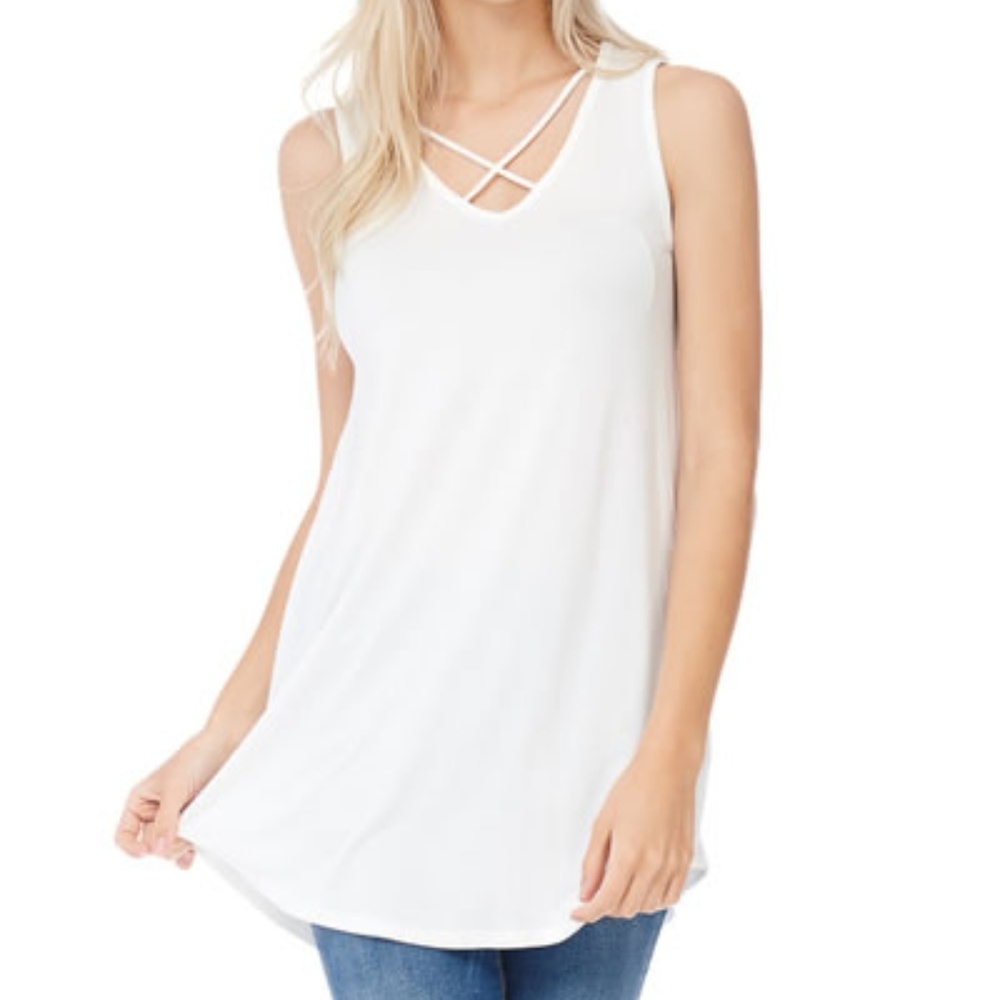 White Sleeveless Tunic Top